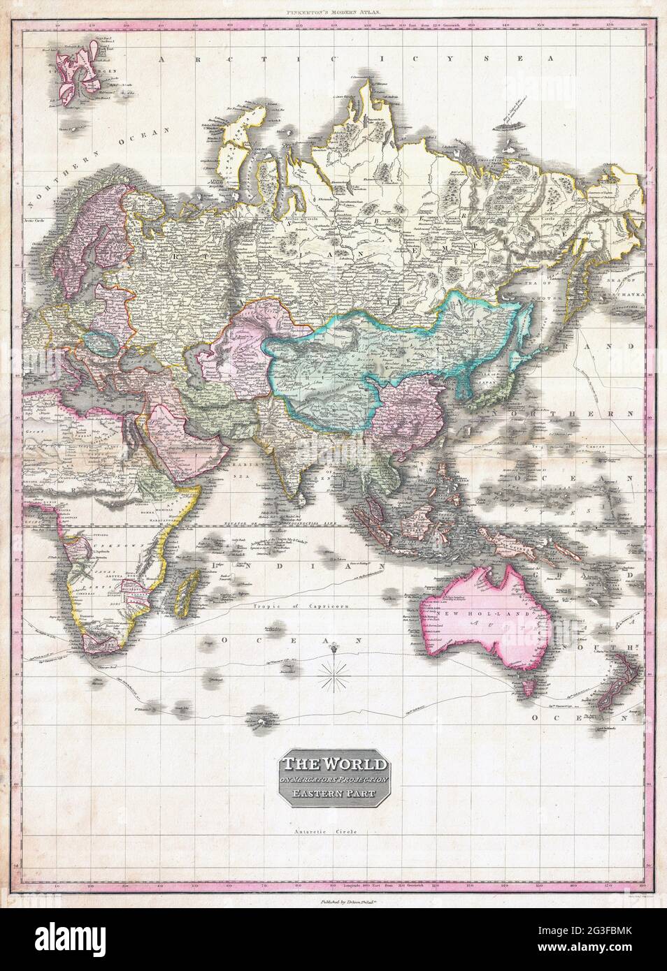 Carte du monde 1818 carte de Pinkerton de l'hémisphère oriental (Asie, Afrique, Europe, Australie) – Geographicus. Banque D'Images
