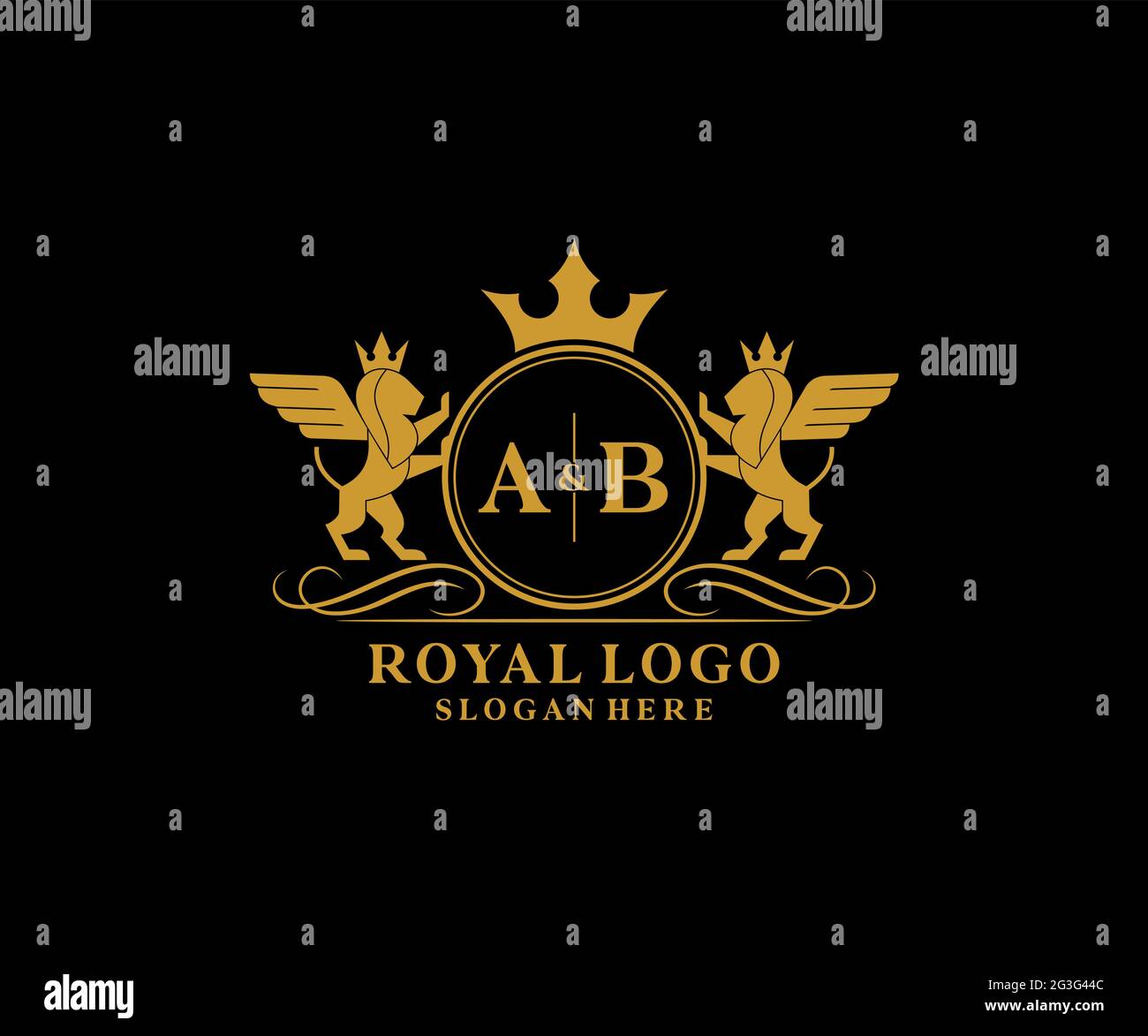 AB lettre Lion Royal Luxury Heraldic, Crest logo template dans l'art vectoriel pour restaurant, Royalty, Boutique, café, Hôtel, Héraldique, bijoux, mode et Illustration de Vecteur