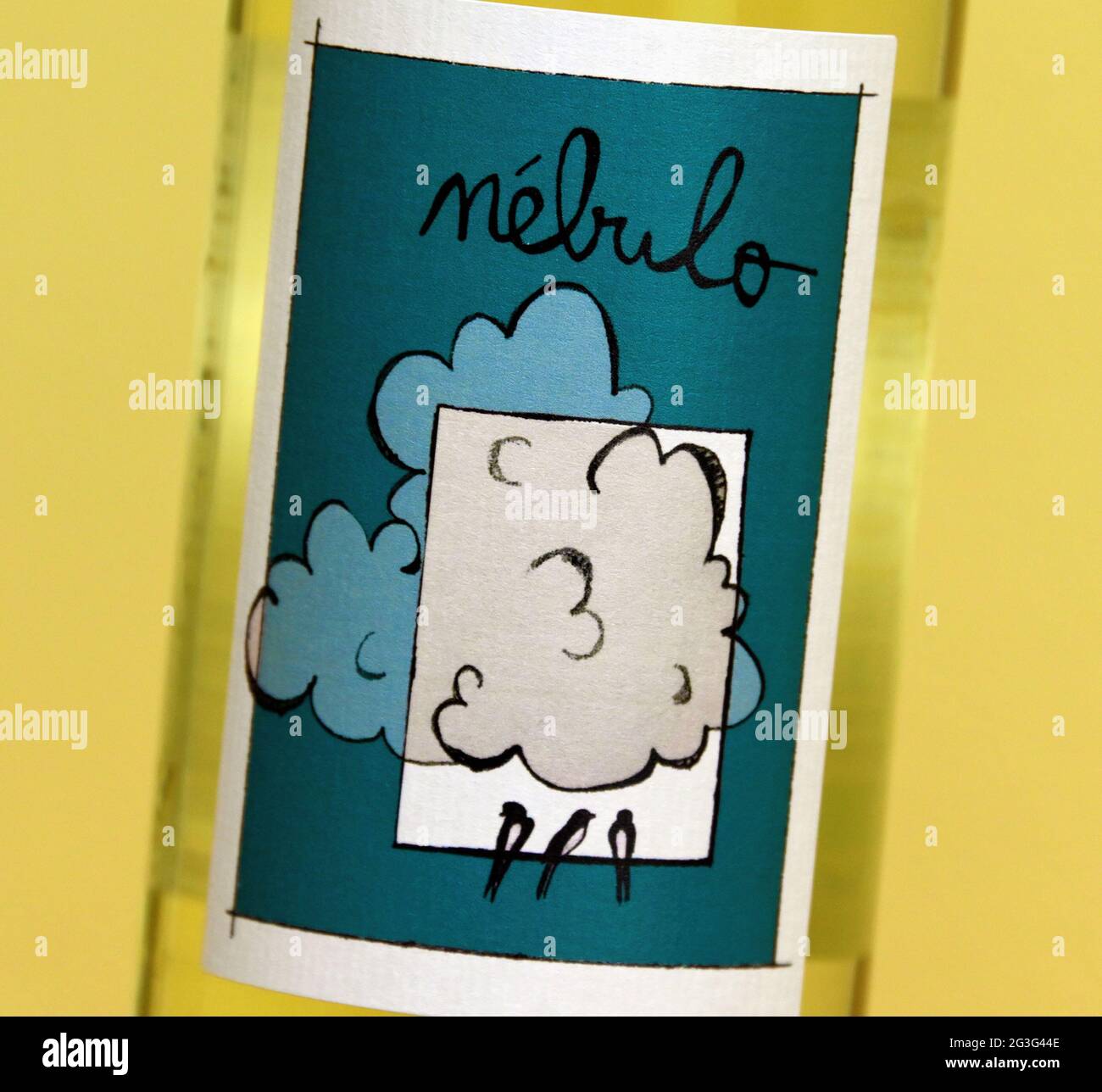 Étiquette de vin. Nebulo 2020. Colline de l'hirondelle. Vin de France-blanc. Roussanne-Grenache gris. Didier Ferrier et Jennifer Buck. Banque D'Images