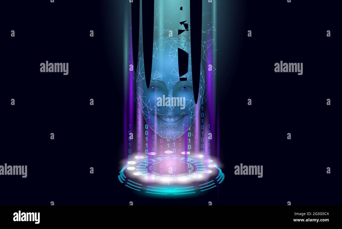 Assistant virtuel service de reconnaissance vocale de la technologie. L'intelligence artificielle ia support du robot. Chatbot beau visage féminin low poly vector Illustration de Vecteur