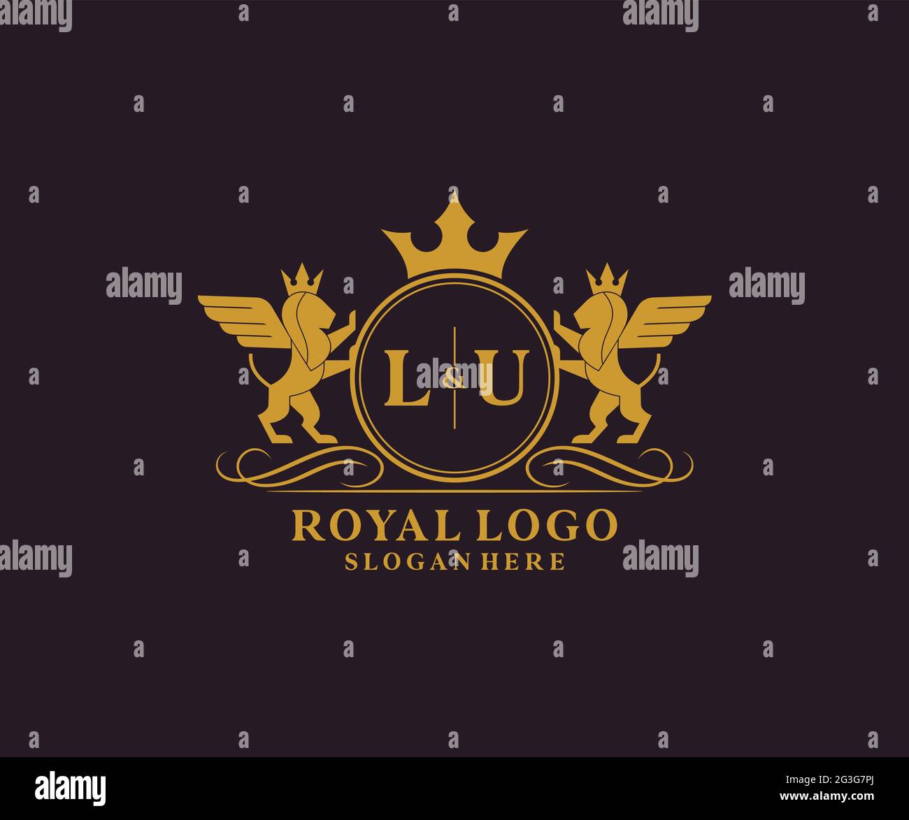 Lettre LU Lion Royal Luxury Heraldic, Crest logo template dans l'art vectoriel pour restaurant, Royalty, Boutique, café, Hôtel, Héraldique, bijoux, mode et Illustration de Vecteur