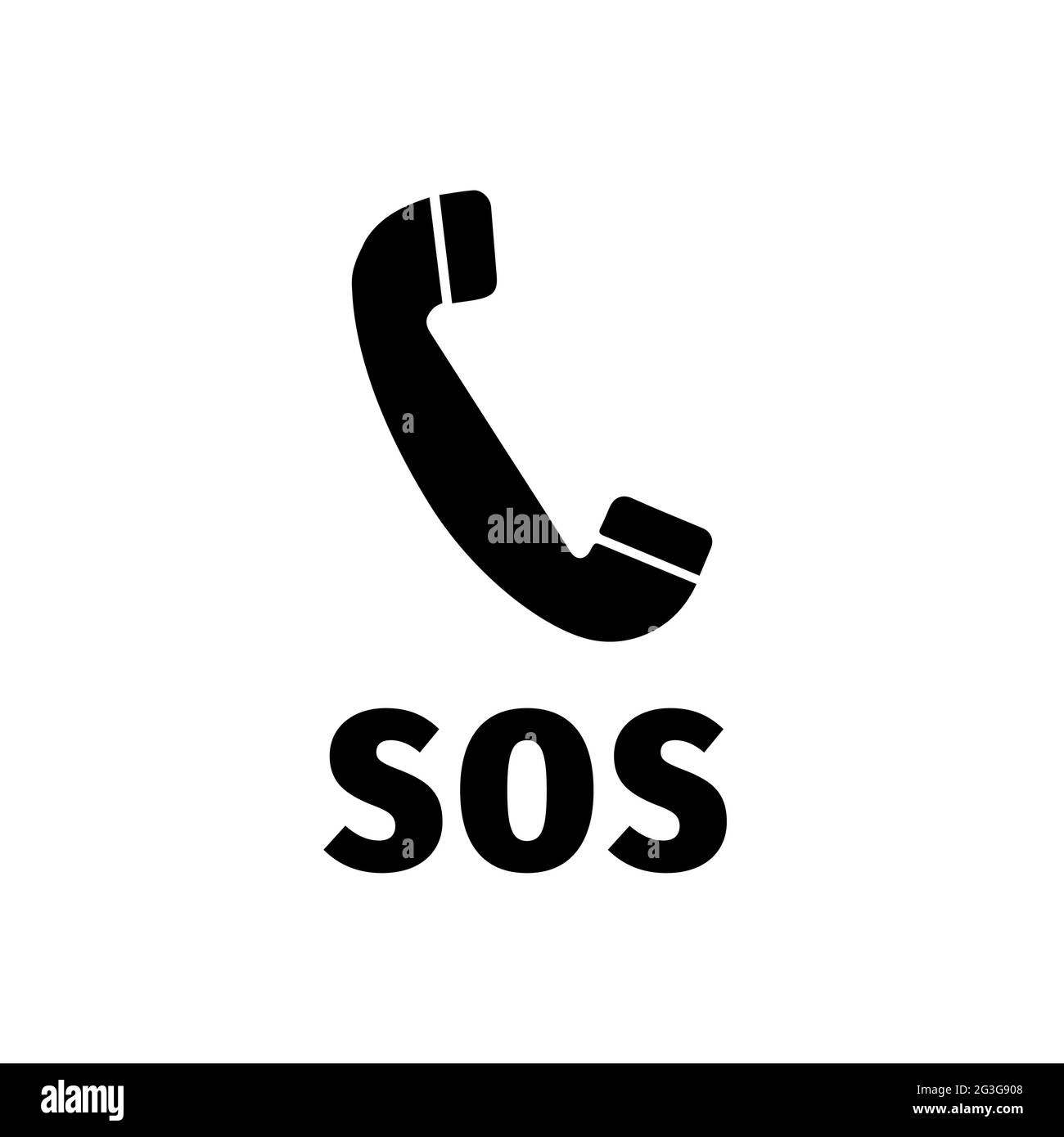 Symbole SOS de la ligne d'assistance avec silhouette de combiné, icône de pointeur d'appel noir simple sur blanc Illustration de Vecteur