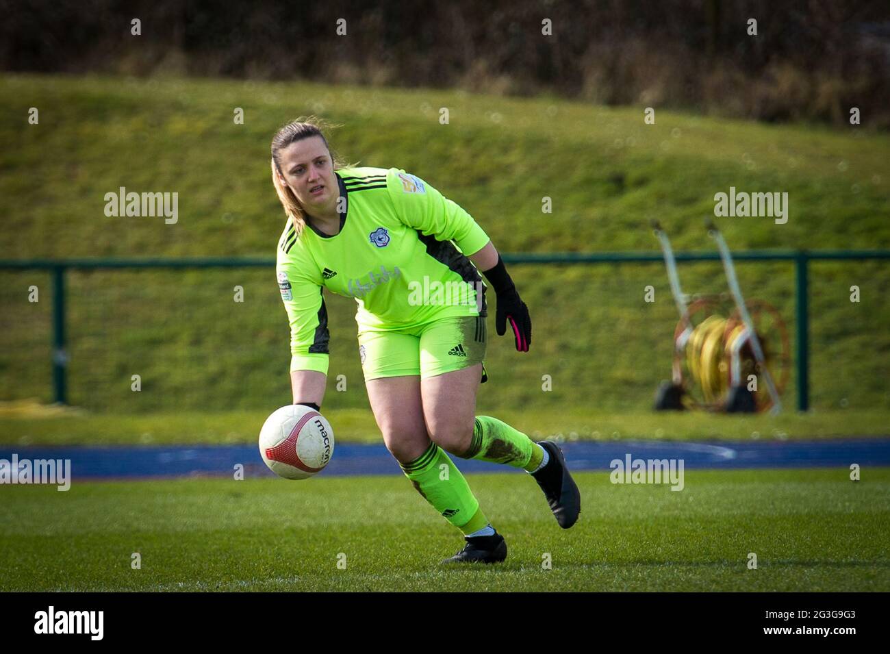 Cardiff, pays de Galles 14 mars 2021. Match de la Ligue de football Orchard Welsh Premier Womens entre Cardiff City et Abergavenny. Banque D'Images