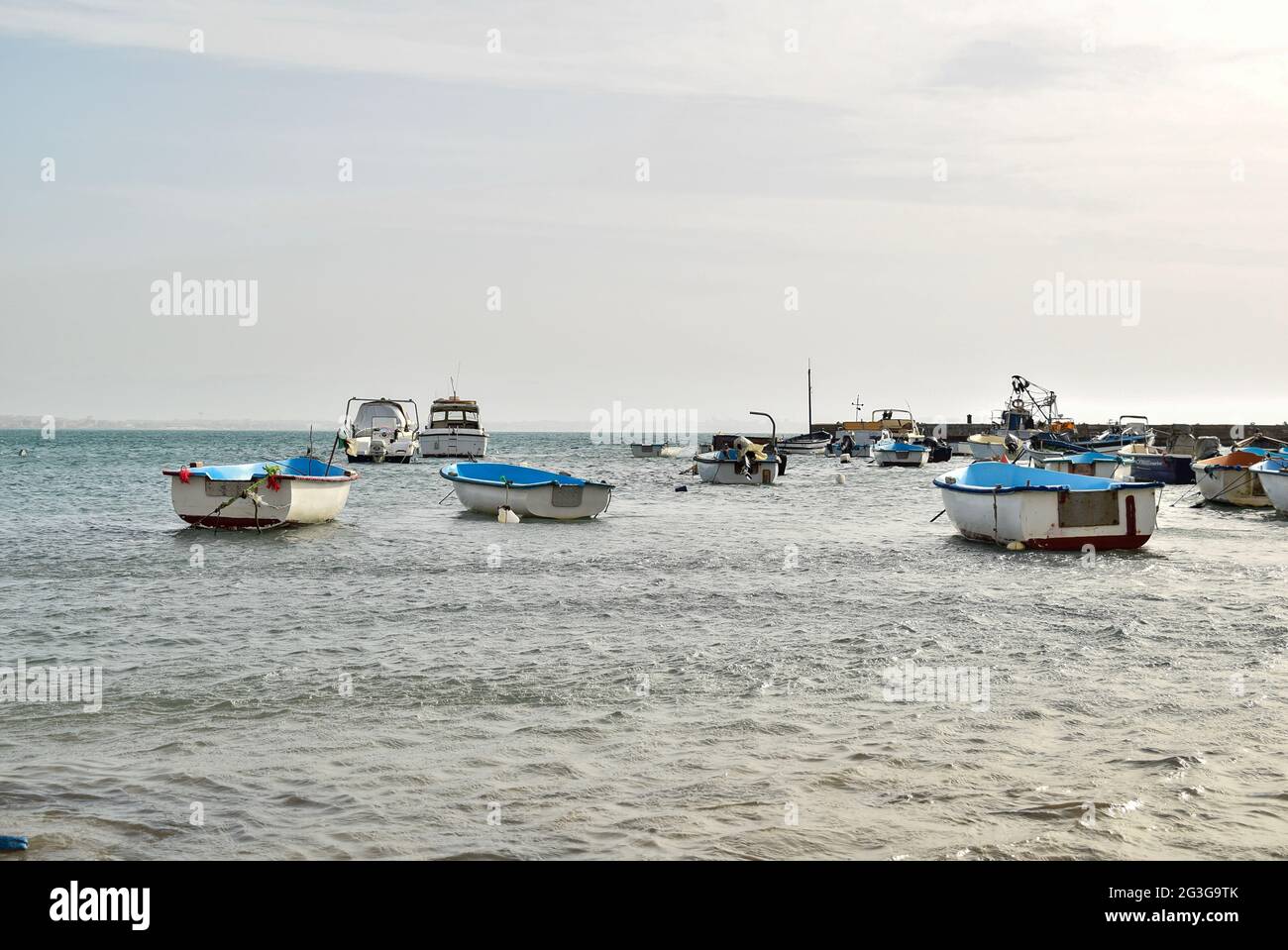 Bateaux de pêche dans un vieux port d'Alger, Algérie. Banque D'Images