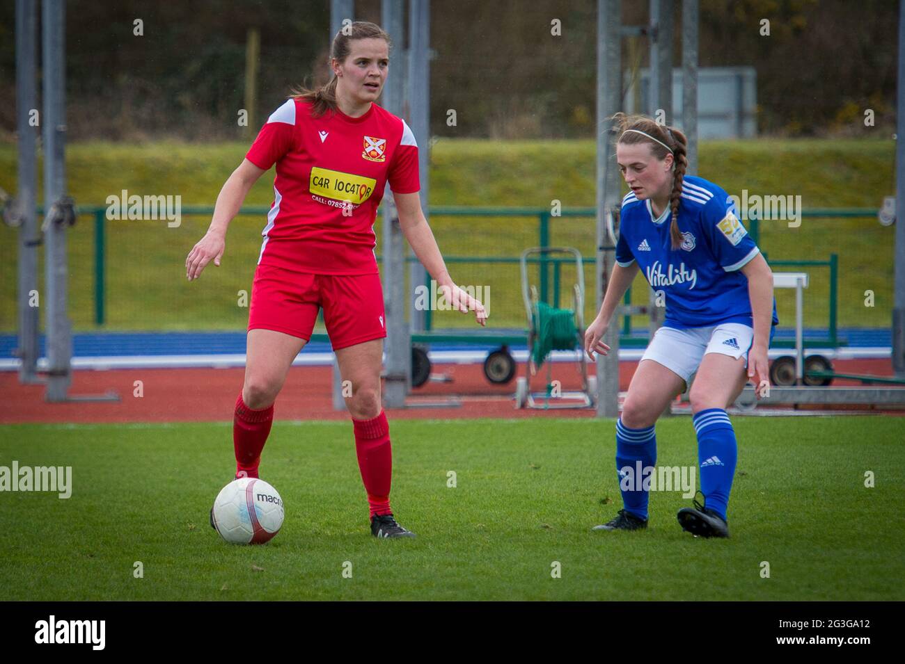 Cardiff, pays de Galles 14 mars 2021. Match de la Ligue de football Orchard Welsh Premier Womens entre Cardiff City et Abergavenny. Banque D'Images