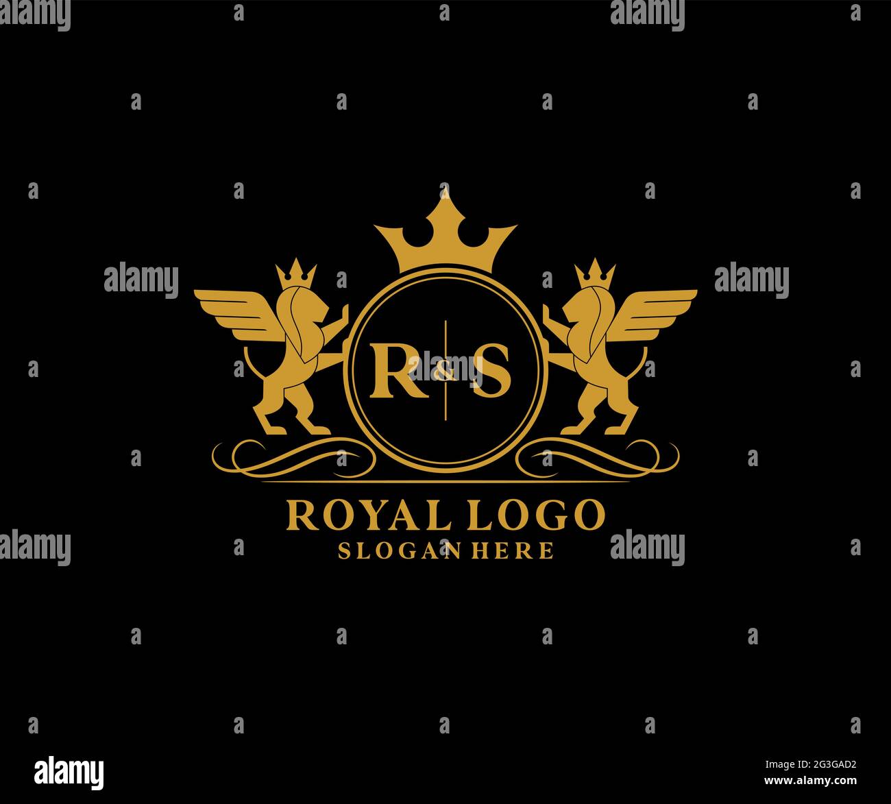 Lettre RS Lion Royal Luxury Heraldic, Crest logo template dans l'art vectoriel pour restaurant, Royalty, Boutique, café, Hôtel, Héraldique, bijoux, mode et Illustration de Vecteur