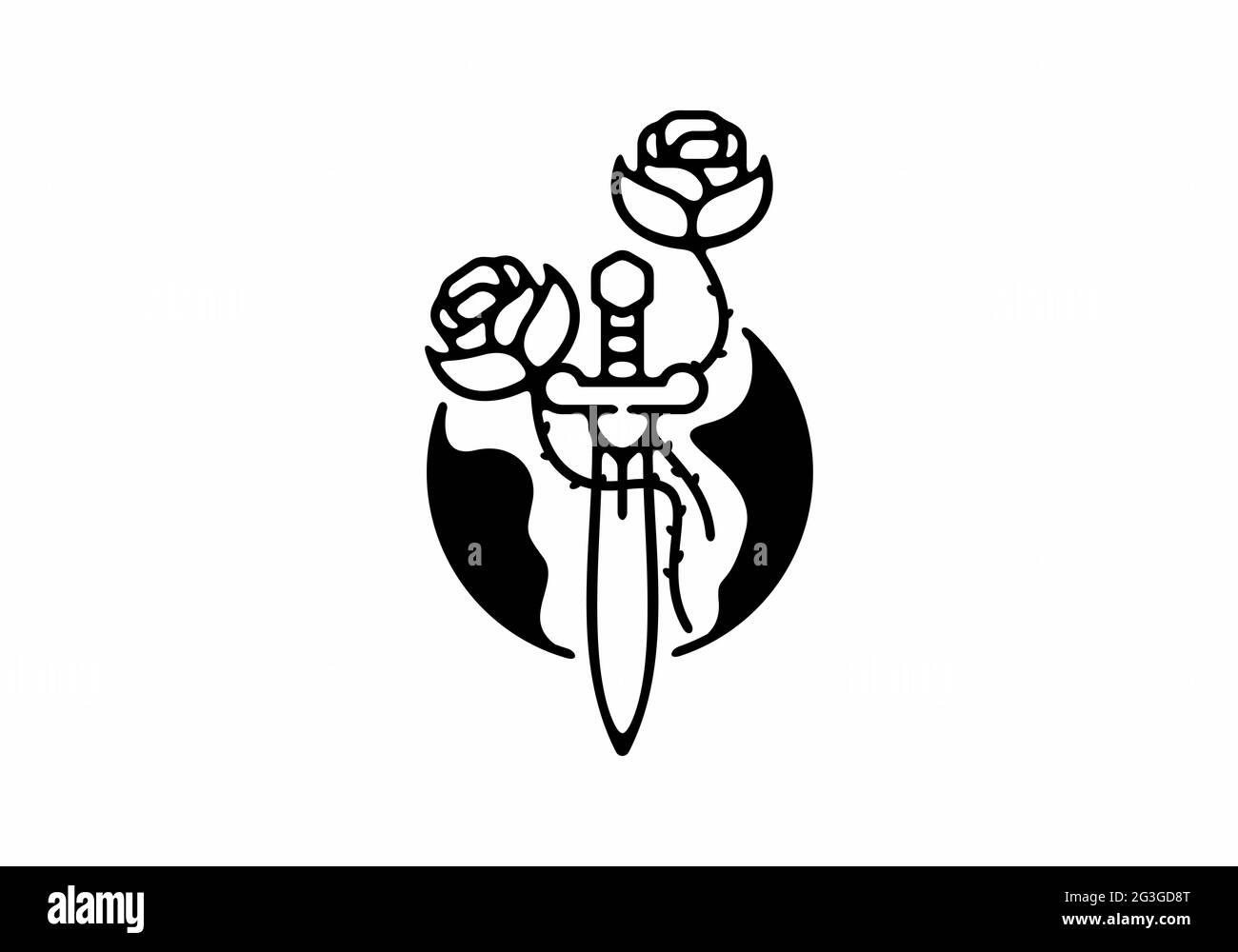 Motif épée et deux roses Illustration de Vecteur