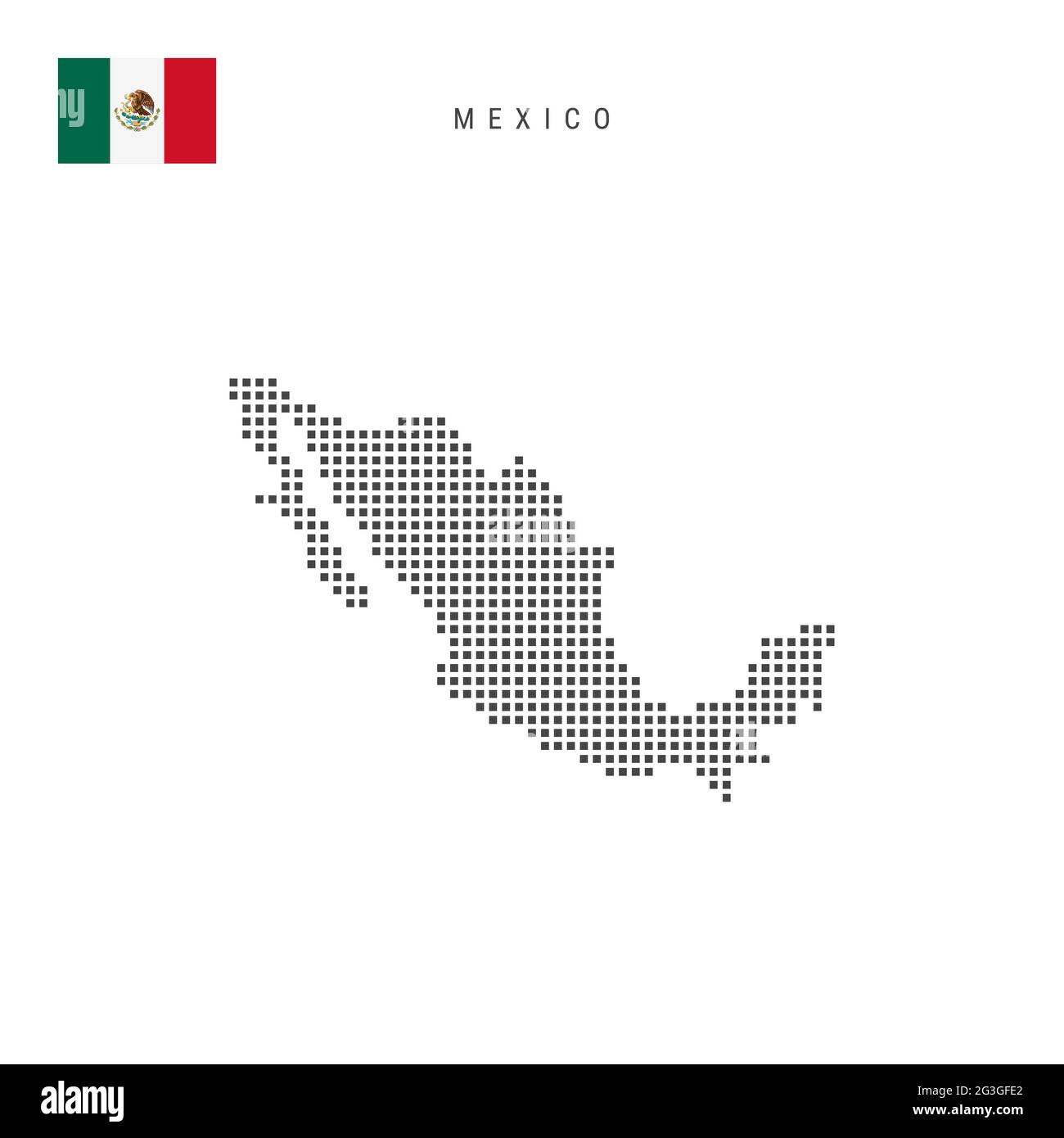 Carte à motif points carrés du Mexique. Carte des pixels en pointillés mexicains avec drapeau national isolé sur fond blanc. Illustration vectorielle. Illustration de Vecteur