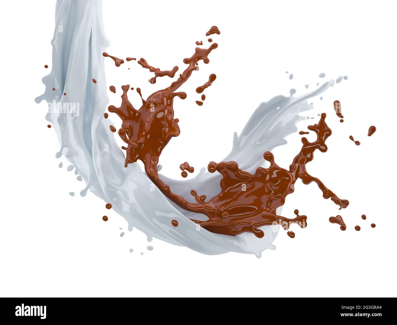 illustration 3d de la projection de chocolat et de lait sur fond blanc avec un chemin d'écrêtage Banque D'Images