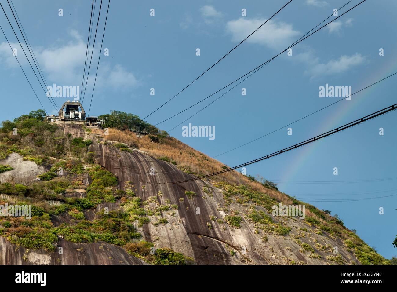 Câbles d'un téléphérique à Pao de Acucar (montagne de Sugarloaf), Rio de Janeiro, Brésil Banque D'Images