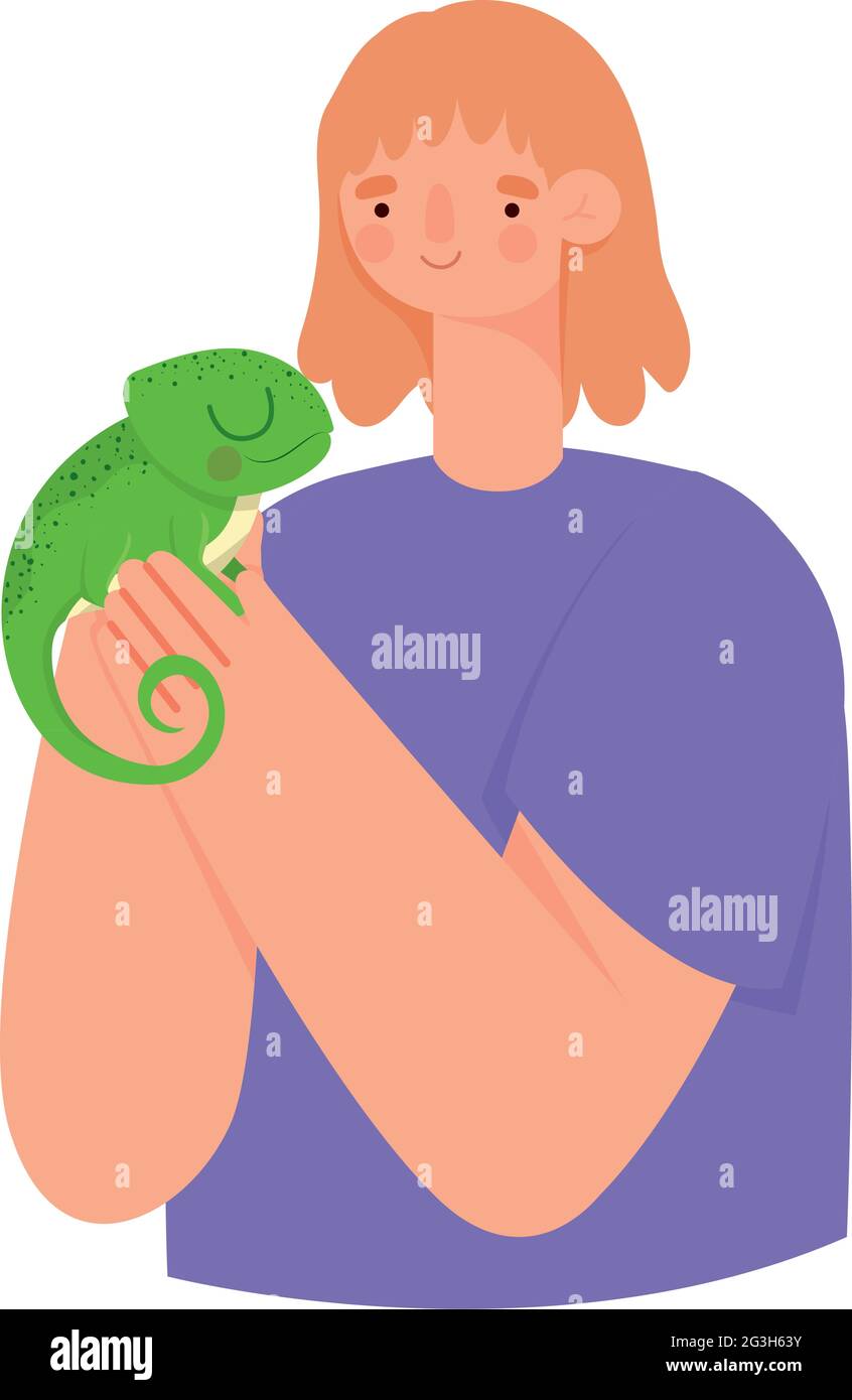 femme et iguana Illustration de Vecteur