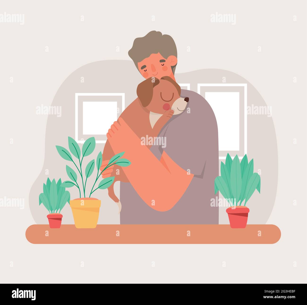 homme qui embrasse le chiot Illustration de Vecteur