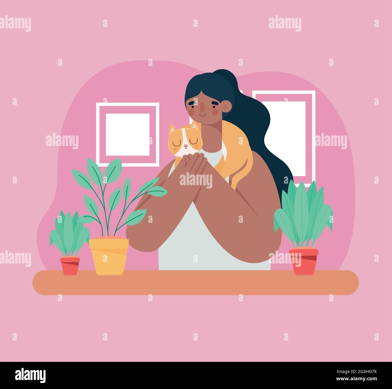 Woman holding cat Illustration de Vecteur
