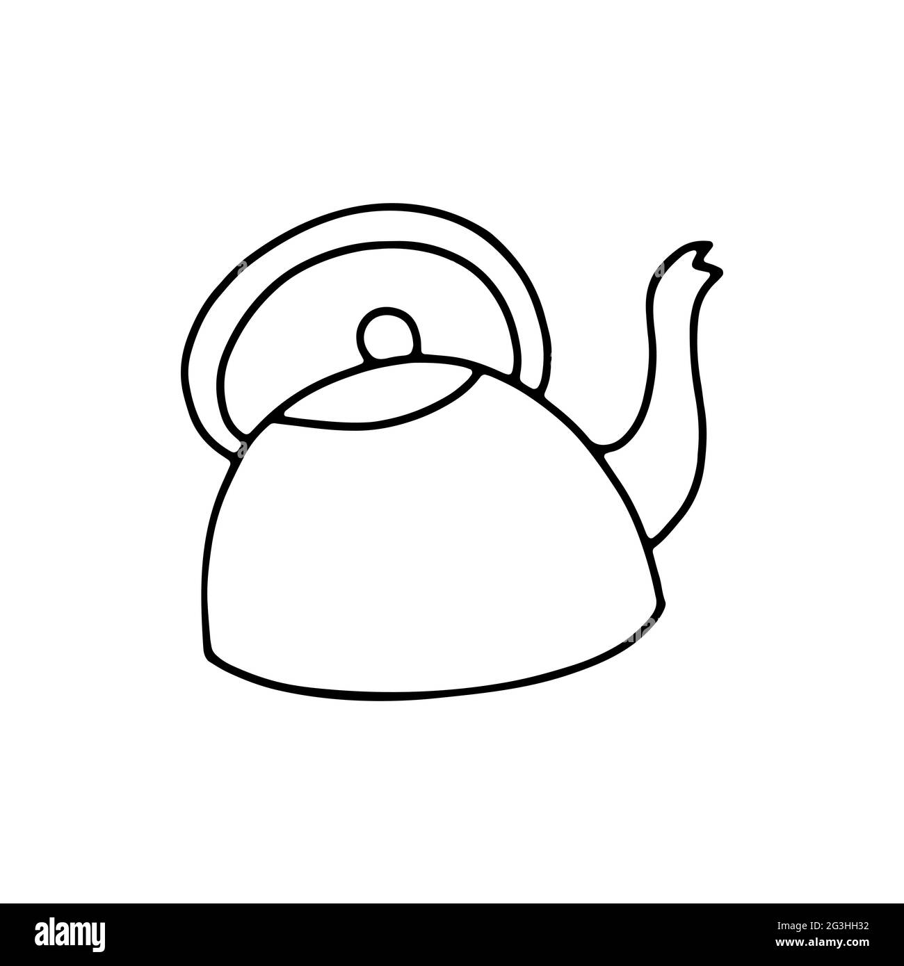 Théière traditionnelle Doodle dessinée à la main. Contour de la bouilloire isolée sur fond blanc. Ustensiles de cuisine confortables, ustensiles de cuisine mignons, plats pour le thé, café, dr Illustration de Vecteur