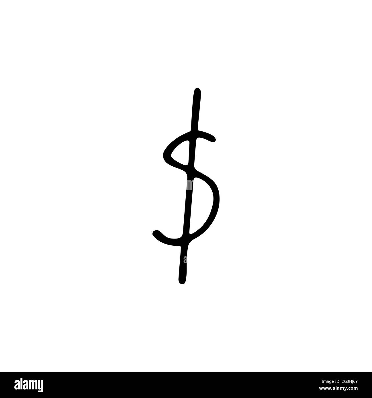 Affiches de devises Doodle. Symbole dollar isolé sur fond blanc. Symboles d'argent dessinés à la main : monnaie, espèces, change, actions. Contour noir non-foncé Illustration de Vecteur