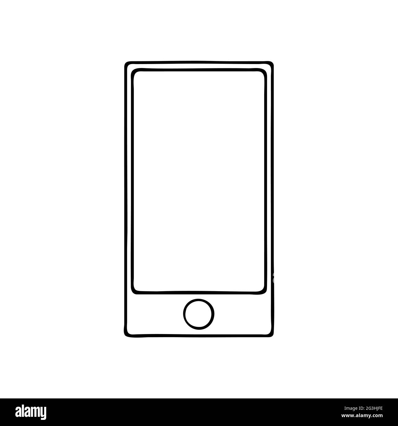 Icône de ligne téléphone. Smartphone Doodle Outline isolé sur fond blanc. Tracé à la main signe de mobile, de communication en ligne, de réseaux sociaux, de blogging. B Illustration de Vecteur