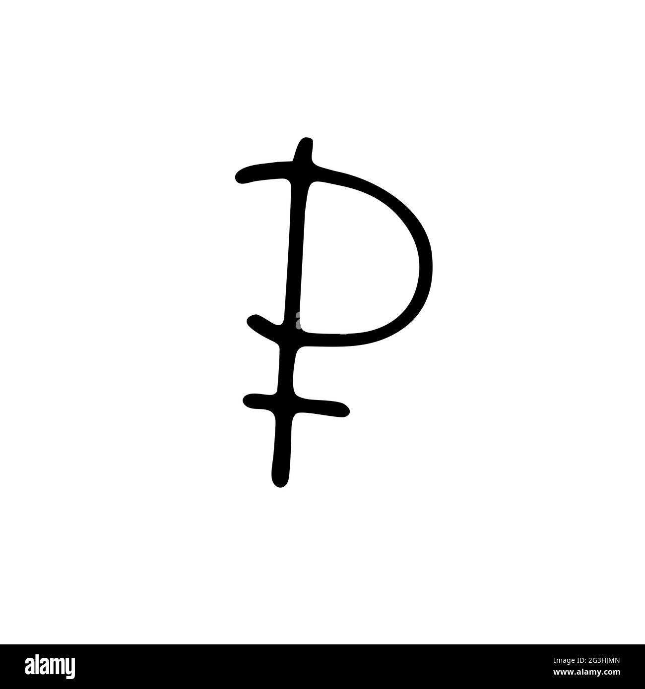 Affiches de devises Doodle. Rouble de symbole isolé sur fond blanc. Symboles d'argent dessinés à la main : monnaie, espèces, change, actions. Finances de contour noir Illustration de Vecteur