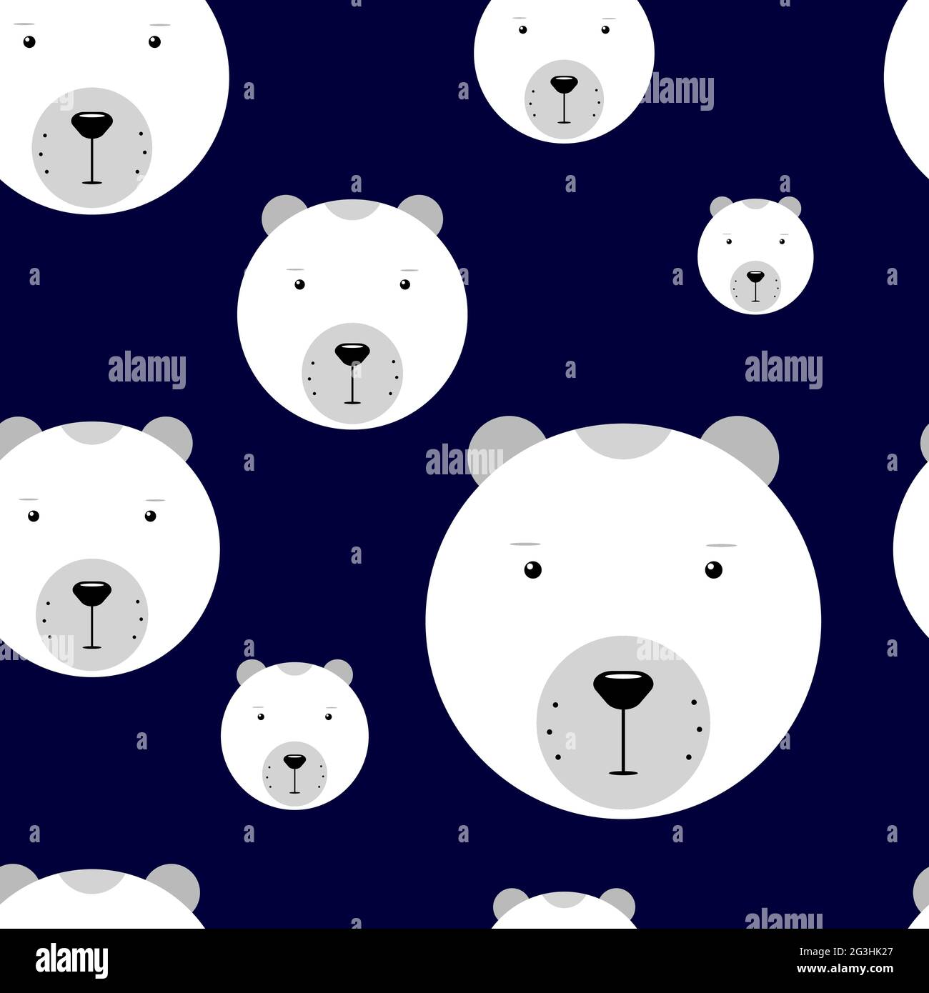 Ours polaires à motif kawaii sans couture. Illustration vectorielle amusante. Jolis animaux blancs sur fond bleu foncé pour fonds d'écran, fonds d'écran, affiches, wra Illustration de Vecteur