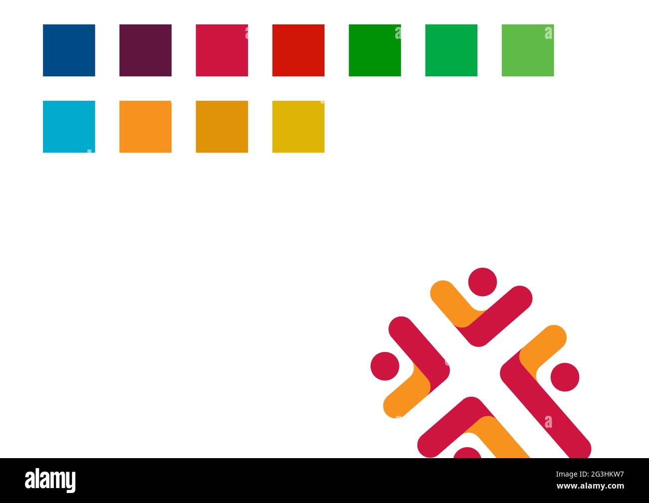 Composition de carrés colorés en rangées avec motif rouge et orange sur fond blanc Banque D'Images