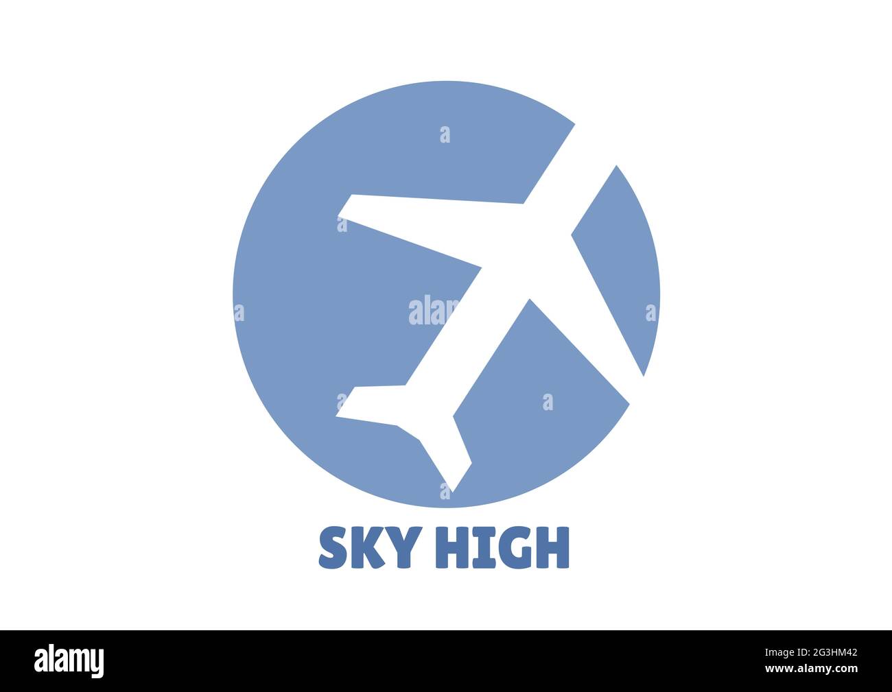 Composition de texte haut ciel, avec avion blanc dans un cercle bleu sur blanc Banque D'Images