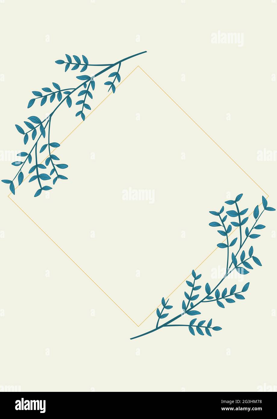 Composition du cadre des branches de feuillage avec espace de copie central et arrière-plan beige Banque D'Images