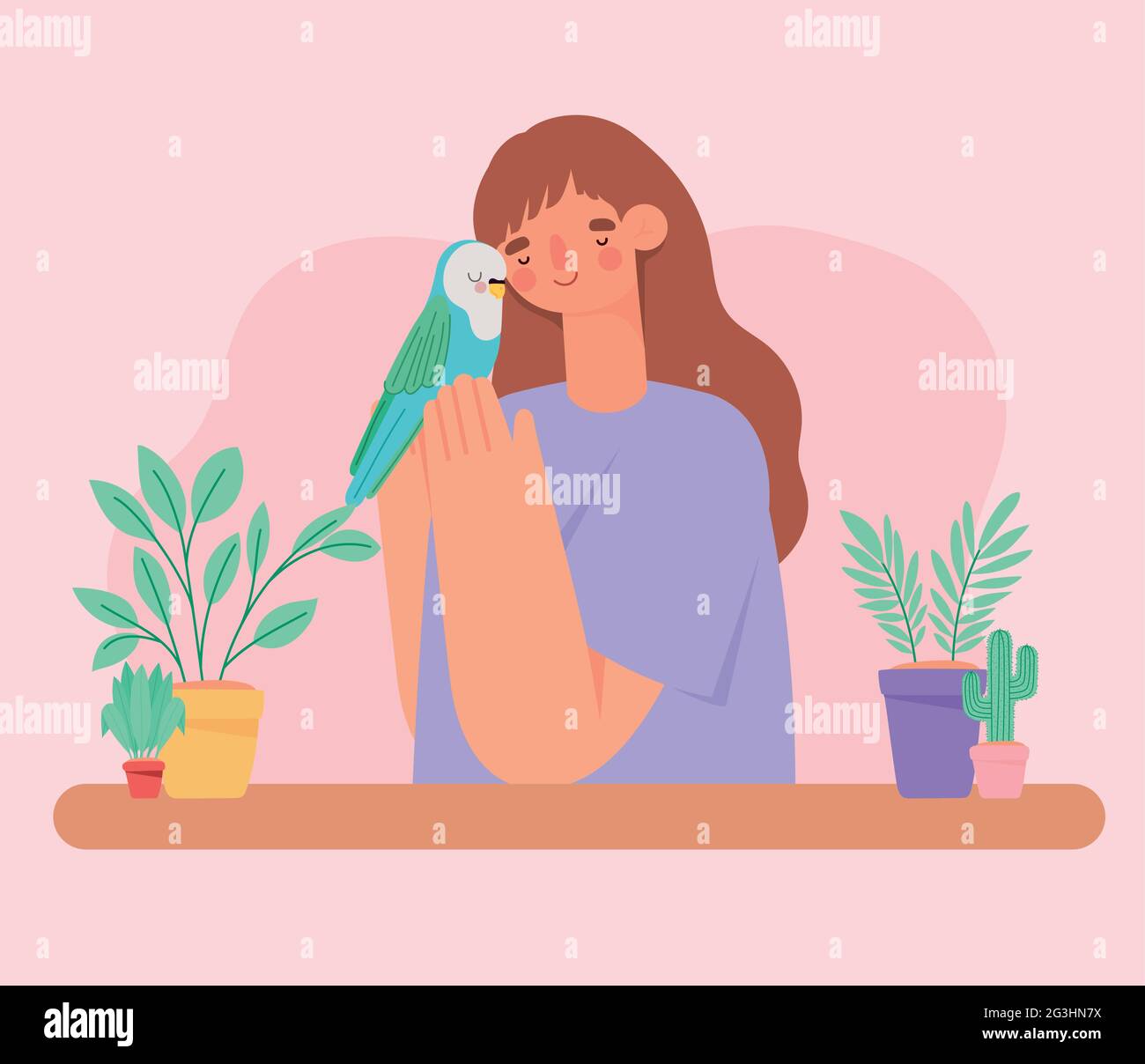 femme tenant parakeet Illustration de Vecteur
