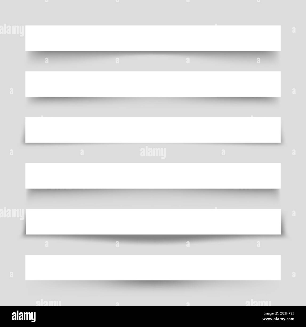 Jeu de feuilles de papier blanc blanc avec ombres. Séparateurs de page sur fond gris. Effet d'ombre réaliste et transparent. Élément pour la conception. Vecteur Illustration de Vecteur