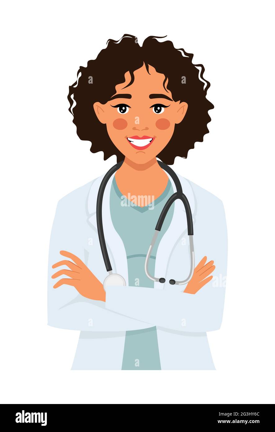 Femme médecin avec un stéthoscope. Professionnel médical ou thérapeute. Illustration de style dessin animé. Illustration de Vecteur