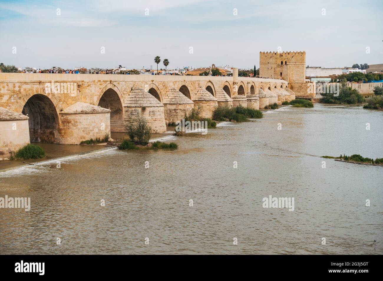 Le pont romain de Córdoba, Espagne. Construit au 1er siècle av. J.-C. à travers le Guadalquivir, le 5ème plus long fleuve de la péninsule ibérique Banque D'Images