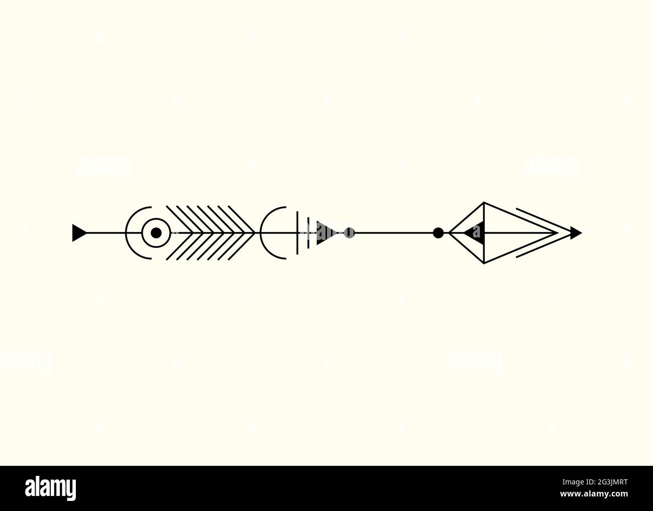 flèche graphique pour motif tatouage. Minimalisme vectoriel, géométrie sacrée, éléments de conception hipster. Art vectoriel, clipart. Résumé symboles géométriques mystique i Illustration de Vecteur