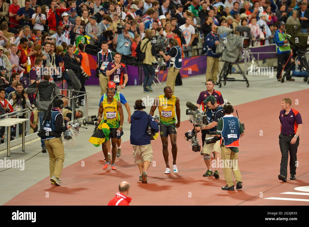 LONDRES, ANGLETERRE - 5 AOÛT, Usain Bolt de la Jamaïque pendant la séance de soirée d'athlétisme au stade olympique le 5 août 2012 à Londres, Angleterre photo par Roger Sedres / Gallo Images Banque D'Images