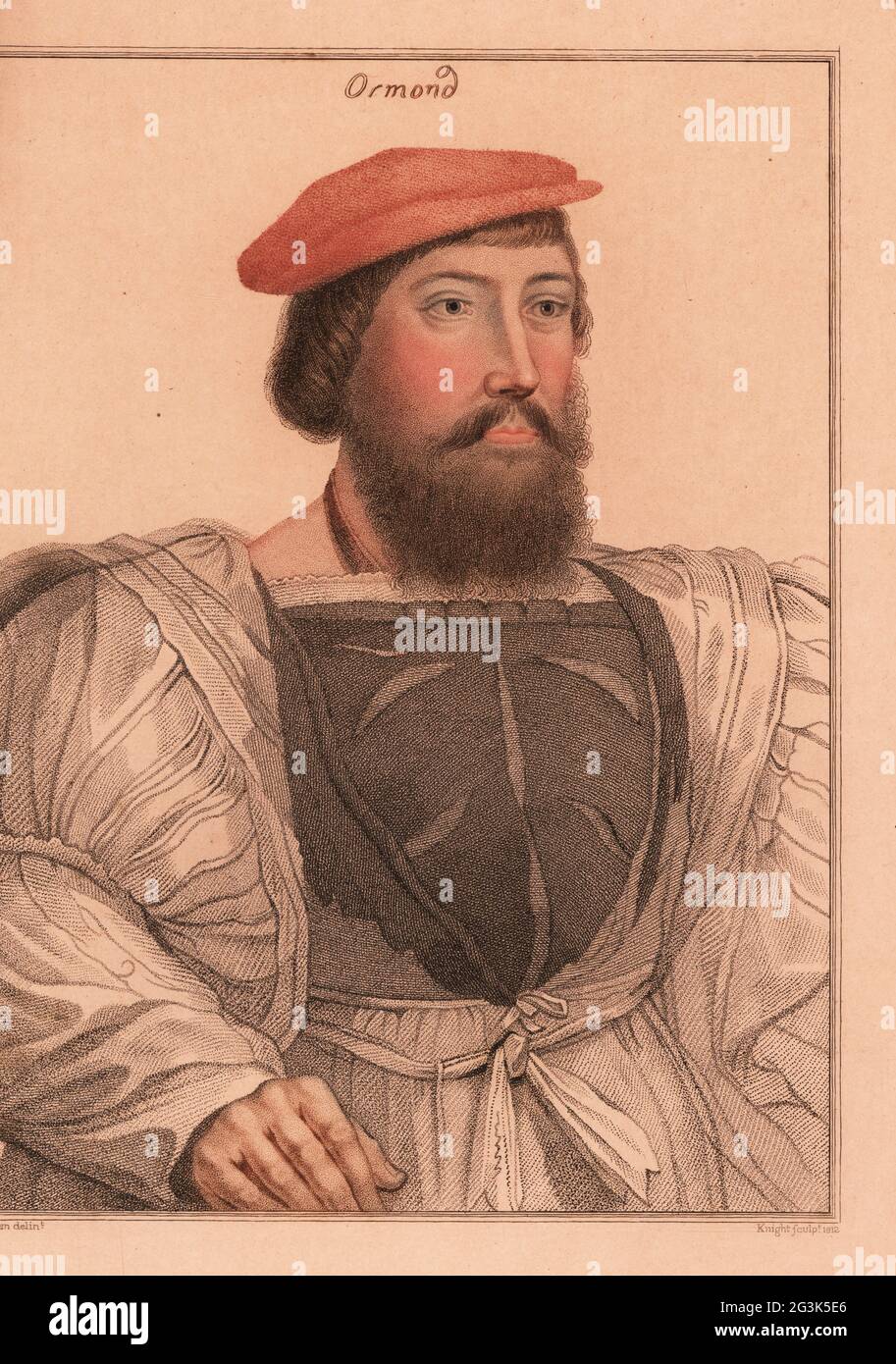 Thomas Boleyn, père d'Anne Boleyn, 1er comte de Wiltshire, 1er comte d'Ormond, 1er vicomte de Rochford (v.1477-1539), diplomate et politicien anglais. Aussi identifié comme James Butler, 9e comte d'Ormond et 2e comte d'Osmeque (v.1496-1546). Gravure à la main en paper-plaque de Charles Knight après un portrait de Hans Holbein le plus jeune à partir d'imitations de dessins originaux de Hans Holbein, John Chamberlaine, Londres, 1812. Banque D'Images