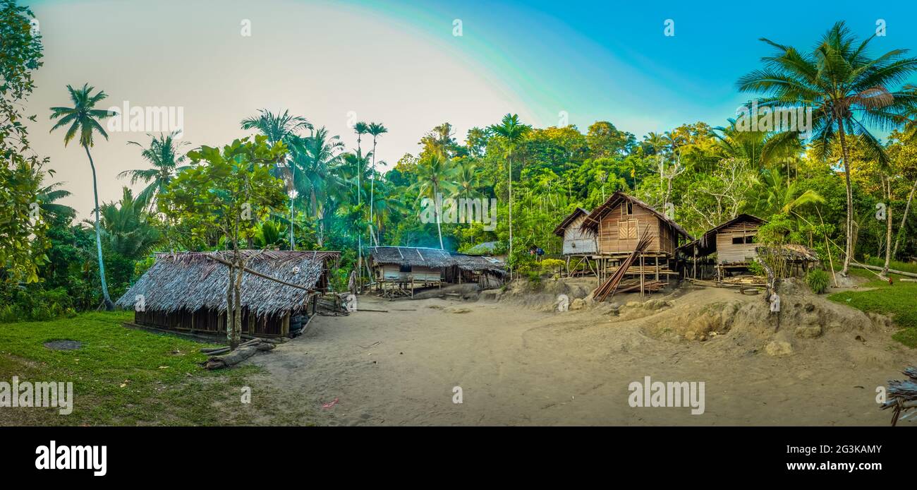 Maisons en bois en Papouasie Banque D'Images