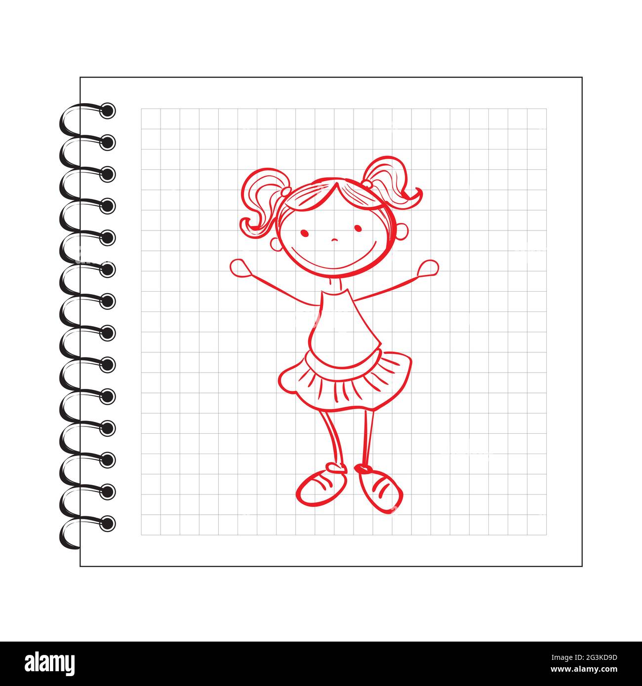 Illustration d'une fille qui se trouve sur le papier du bloc-notes Banque D'Images