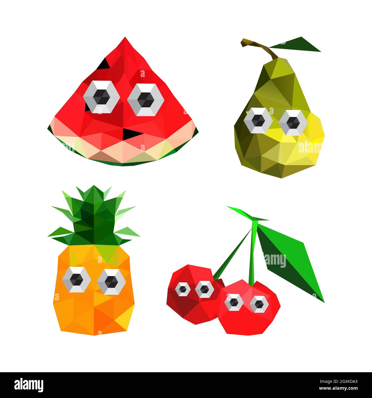 Illustration de drôle de fruits d'origami avec des yeux de dessin animé Banque D'Images