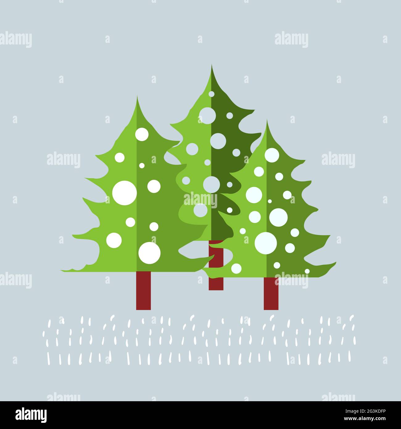 Illustration de Noël avec des pins naïfs et plats modernes Banque D'Images