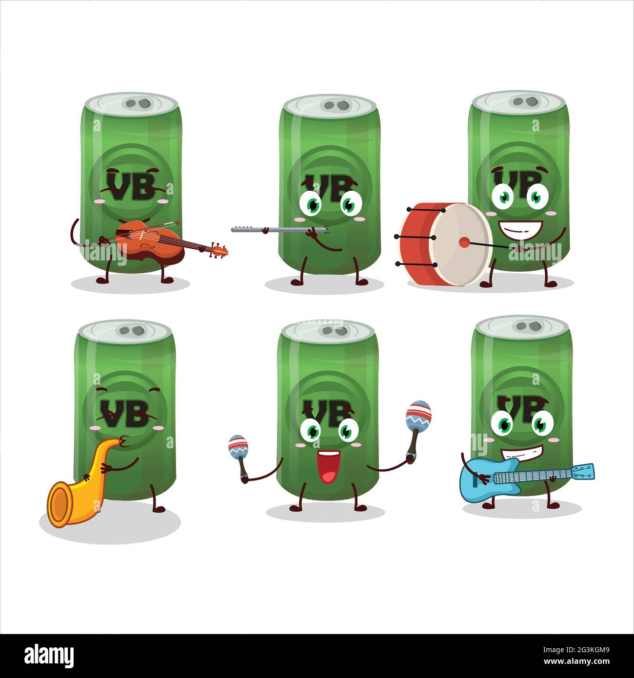 Personnage de dessin animé de boîtes de bière jouant quelques instruments de musique. Illustration vectorielle Illustration de Vecteur