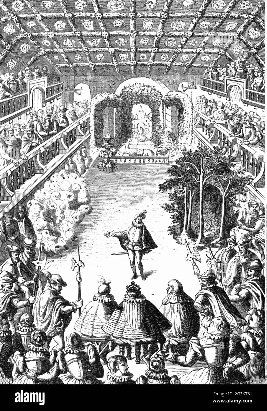 Danse, ballet, représentation devant le roi Henri III de France dans la galerie du Louvre, LE DROIT D'AUTEUR DE L'ARTISTE N'A PAS À ÊTRE EFFACÉ Banque D'Images