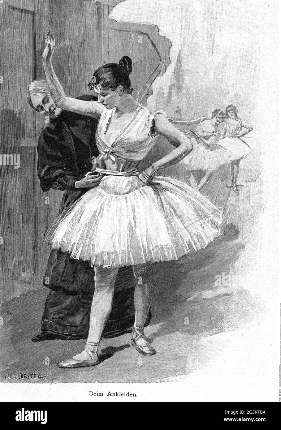 Danse, ballet, habillage, gravure de bois après dessin par Paul Destez, France, vers 1880, LE DROIT D'AUTEUR DE L'ARTISTE N'A PAS À ÊTRE AUTORISÉ Banque D'Images