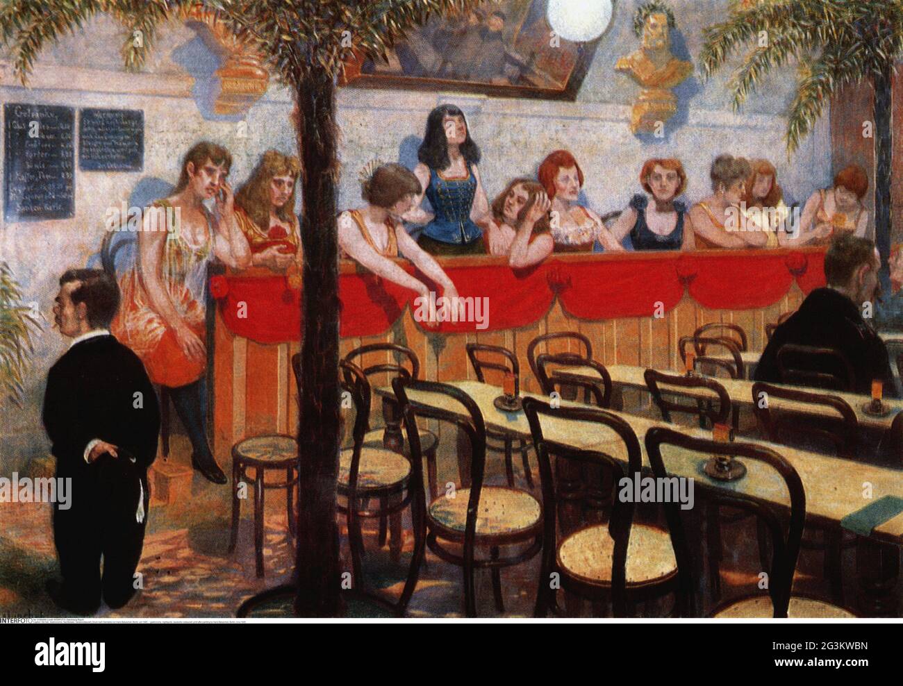 Gastronomie, boîtes de nuit, restaurant vaudeville, imprimé après peinture par Hans Baluschek, Berlin, vers 1905, LE DROIT D'AUTEUR DE L'ARTISTE N'A PAS À ÊTRE AUTORISÉ Banque D'Images