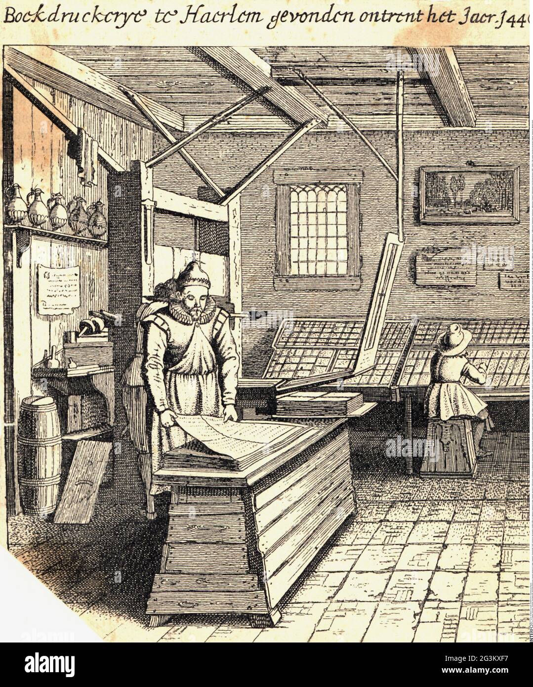 technics, typographie, imprimerie de Lawrence Janszoon Coster, Harlem, woodcut, 1440, LE DROIT D'AUTEUR DE L'ARTISTE NE DOIT PAS ÊTRE AUTORISÉ Banque D'Images