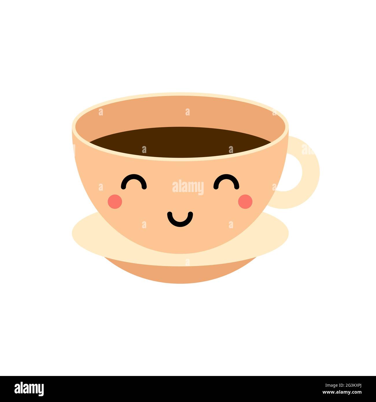 Café kawaii, illustration d'une tasse à thé. Cute tasse avec boisson chaude  isolée sur fond blanc. Personnage drôle avec les yeux, la bouche. Une  mascotte souriante et amicale Image Vectorielle Stock -