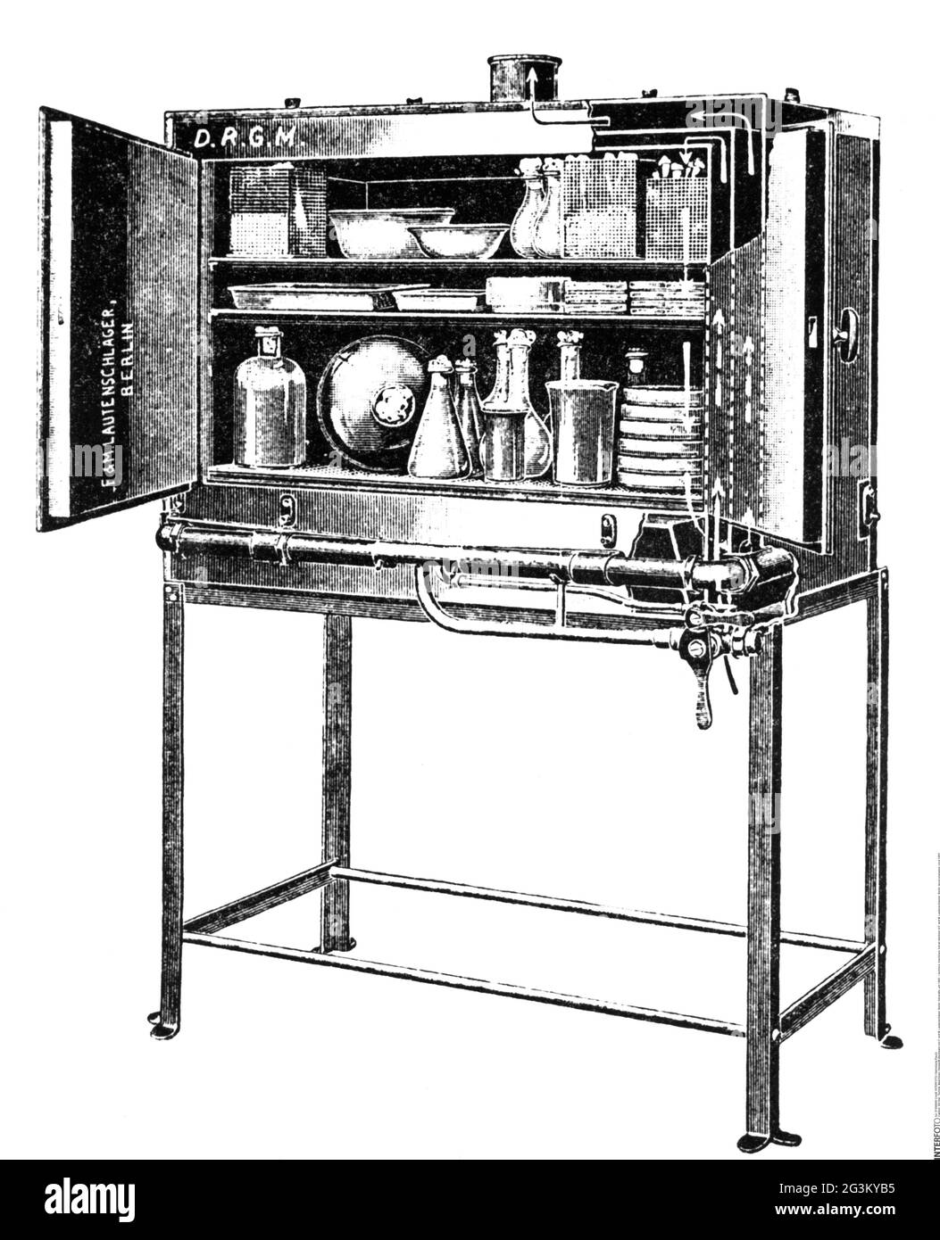 technics, machines, stérilisateur à air chaud de F. et M. Lautenschlaeger, Berlin, gravure de bois, vers 1885, LE DROIT D'AUTEUR DE L'ARTISTE NE DOIT PAS ÊTRE AUTORISÉ Banque D'Images