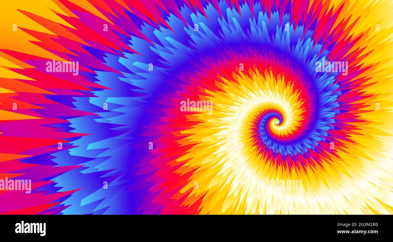 Abstrait festif fond coloré, arc-en-ciel coloré multicolore motif teint par nouage, illustration vectorielle. Imprimé de peinture spirale de tourbillon de boho fou. Rouge, bleu, Illustration de Vecteur