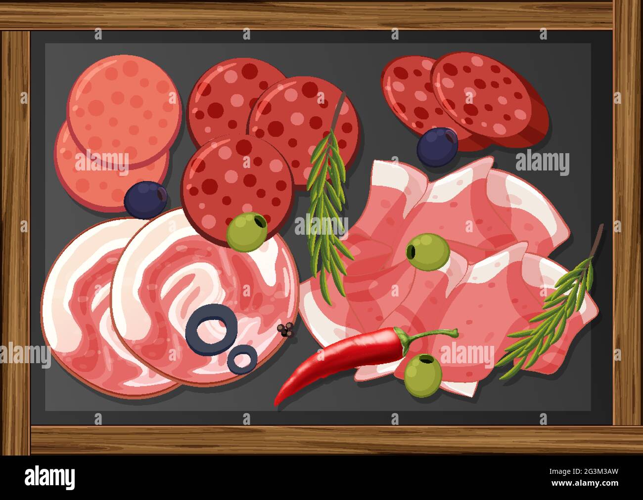 Illustration du plateau de viandes froides différentes Illustration de Vecteur