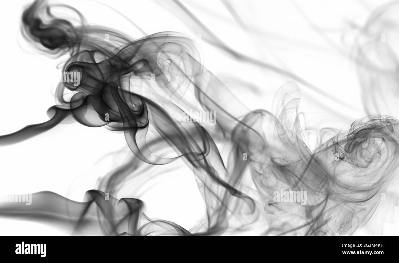 Arrière-plan abstrait de la courbe de fumée grise isolé sur blanc Banque D'Images