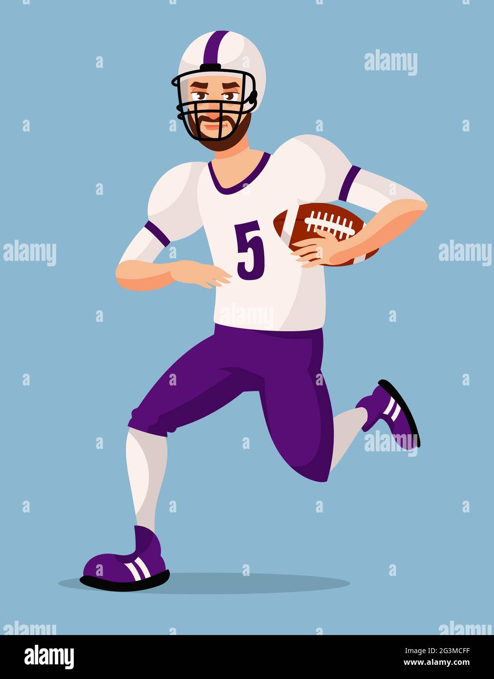 Joueur de football américain. Homme de style dessin animé. Illustration de Vecteur