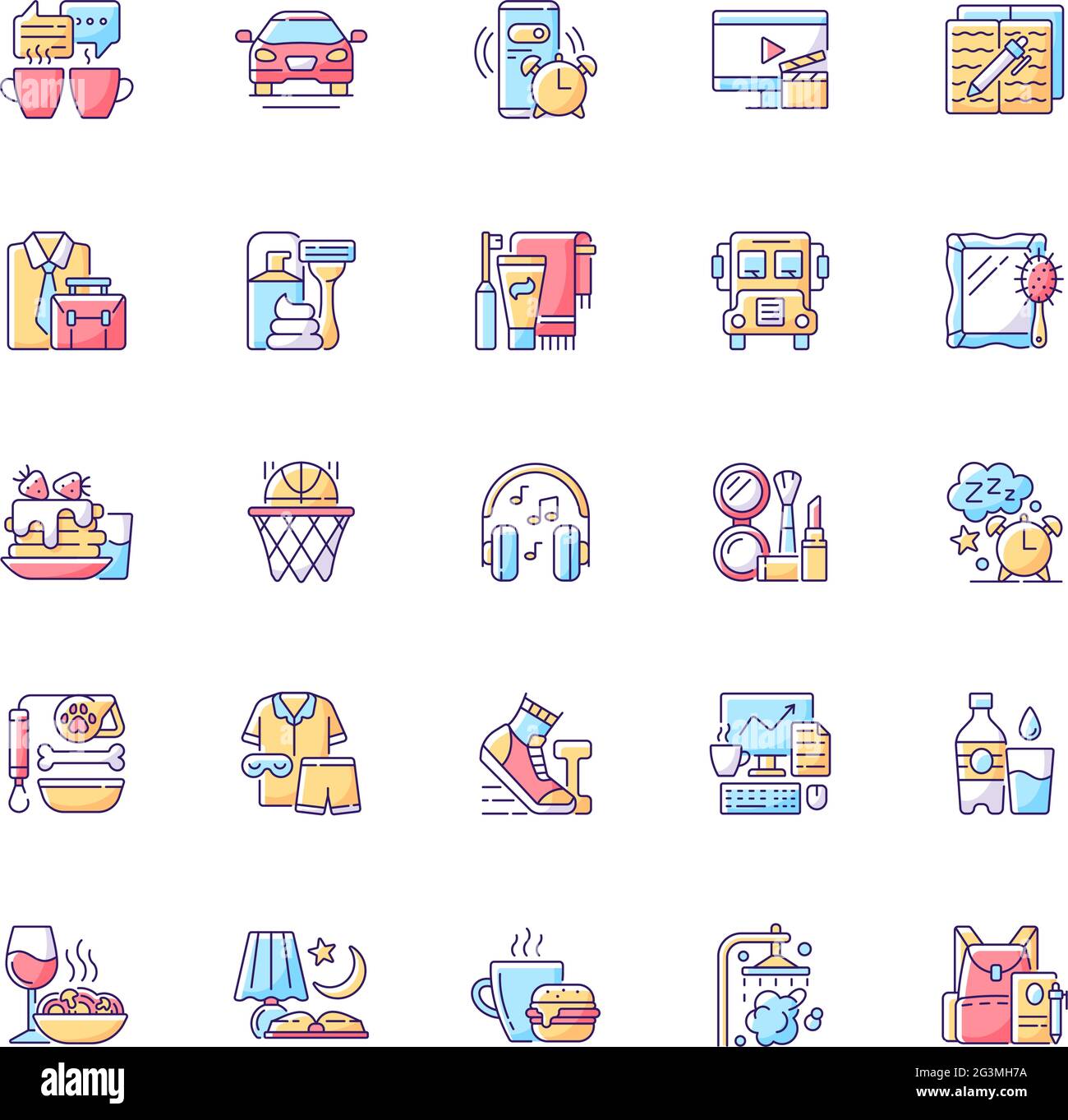 Jeu quotidien d'icônes de couleur RVB Illustration de Vecteur