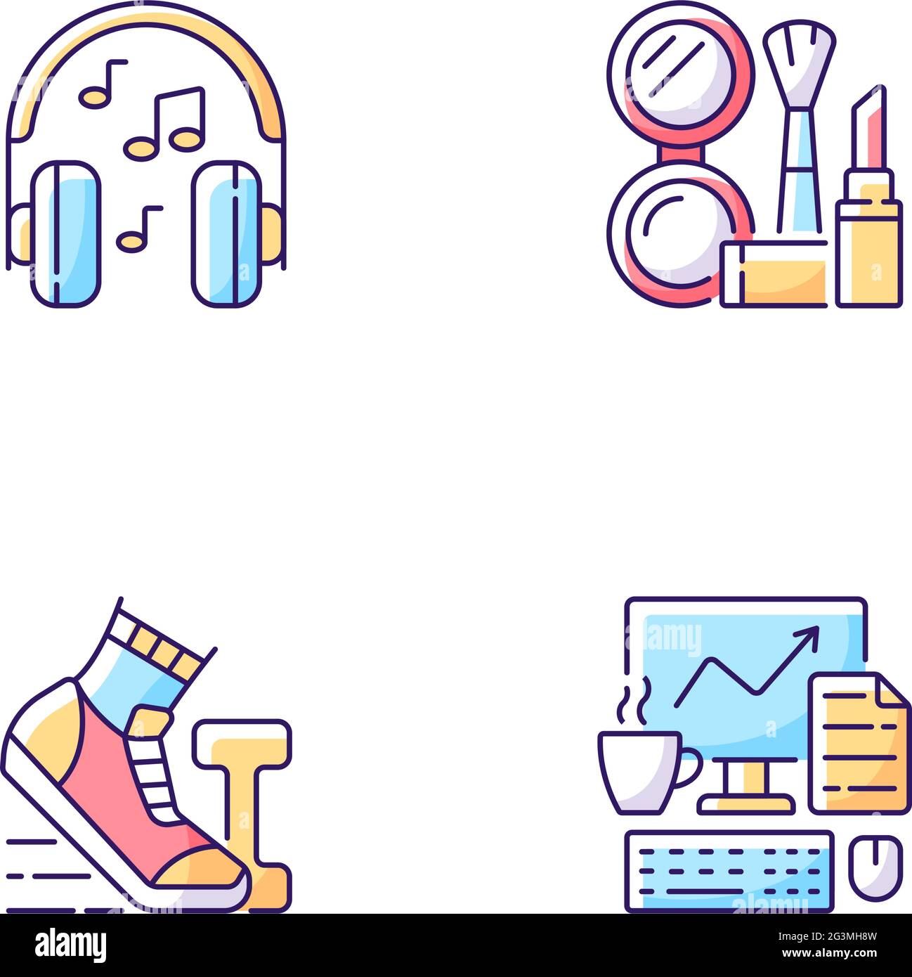 Jeu d'icônes de couleur RVB de routine pour les employés de bureau Illustration de Vecteur