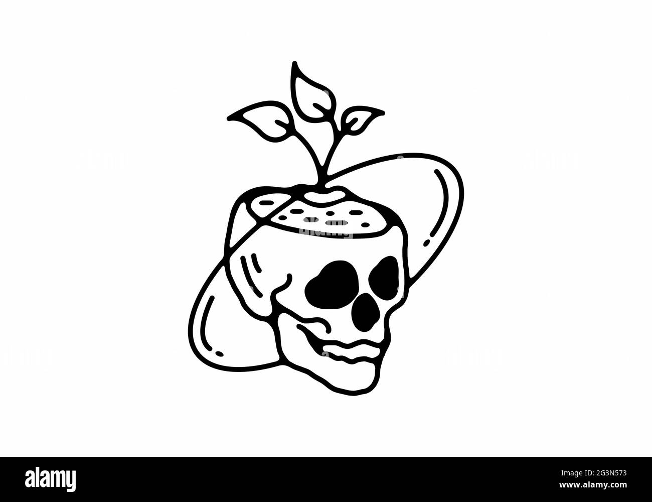 Illustration de l'art de la ligne noire de la conception de squelette et de plante Illustration de Vecteur